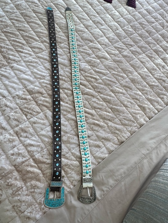 Accessories - Turquoise-Studded Western Belt (Brown and  White)